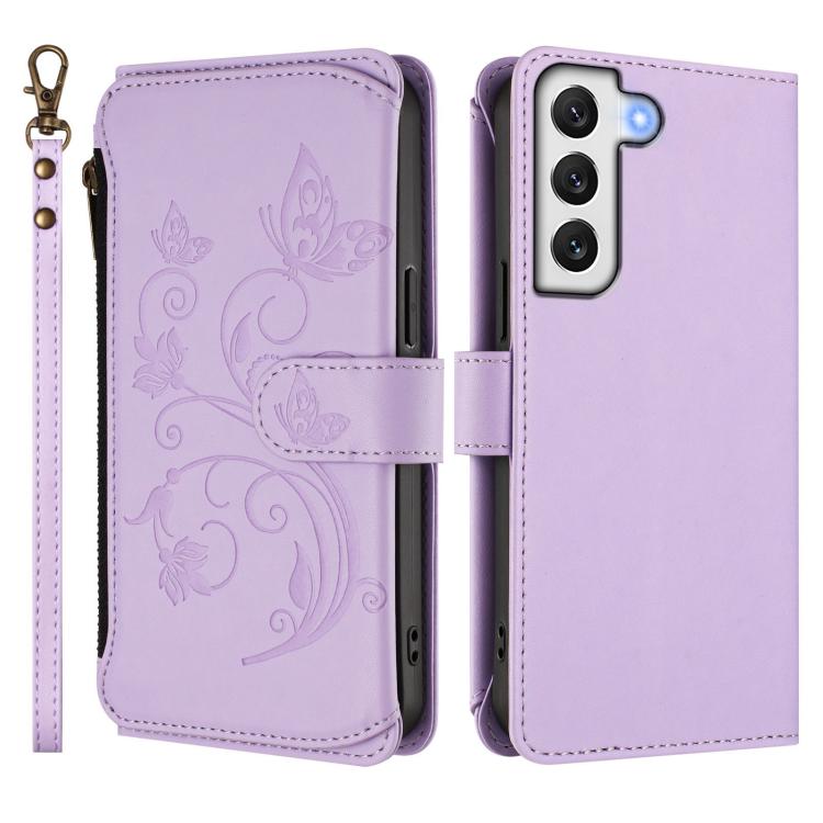 For Galaxy S22 5G Butterfly Love Flower Multi-card Zipper Wallet Leather Phone Case