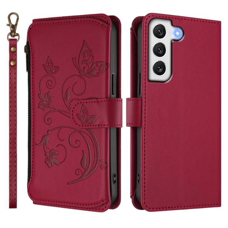 For Galaxy S21 5G Butterfly Love Flower Multi-card Zipper Wallet Leather Phone Case