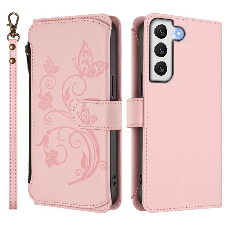 For Galaxy S21 5G Butterfly Love Flower Multi-card Zipper Wallet Leather Phone Case
