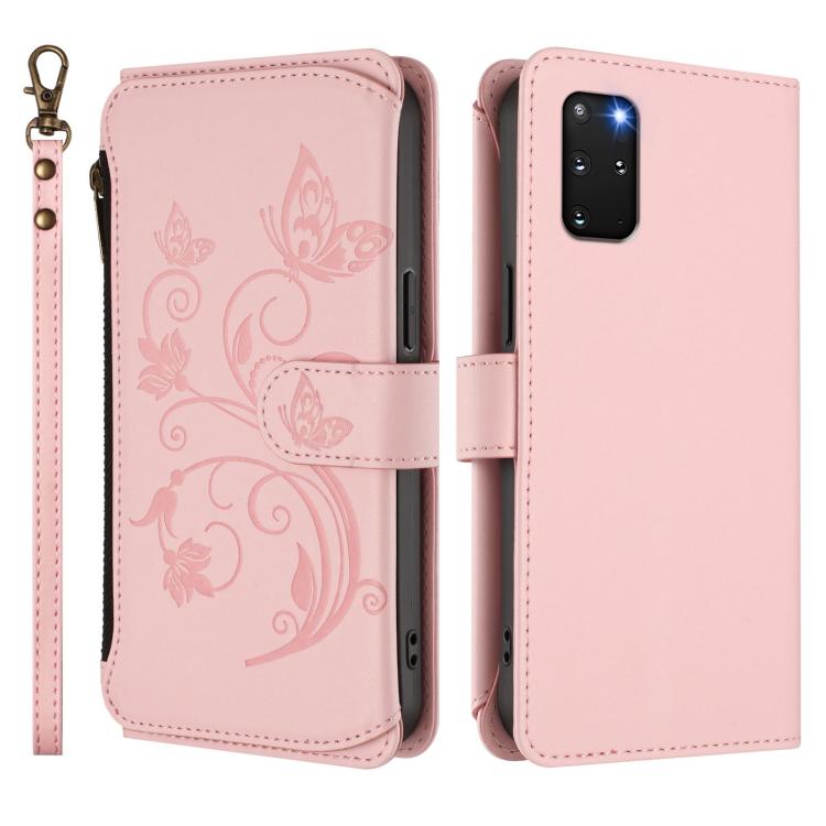 For Galaxy S20+ Butterfly Love Flower Multi-card Zipper Wallet Leather Phone Case