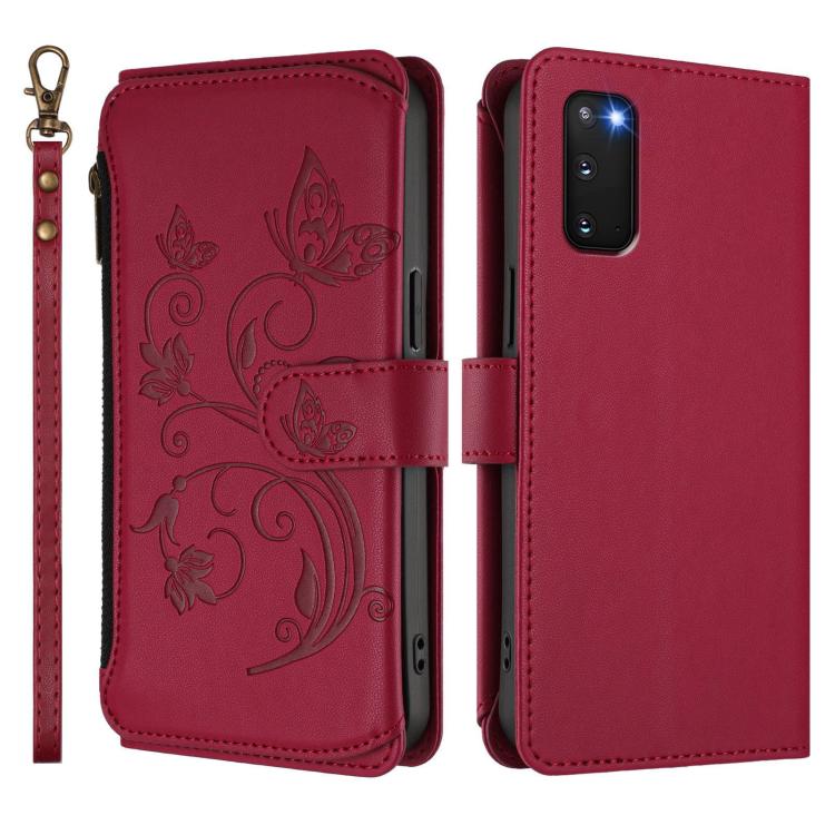 For Galaxy S20 FE Butterfly Love Flower Multi-card Zipper Wallet Leather Phone Case
