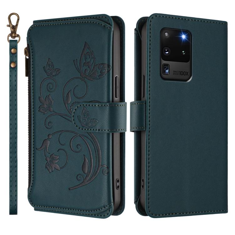 For Galaxy S20 Ultra Butterfly Love Flower Multi-card Zipper Wallet Leather Phone Case
