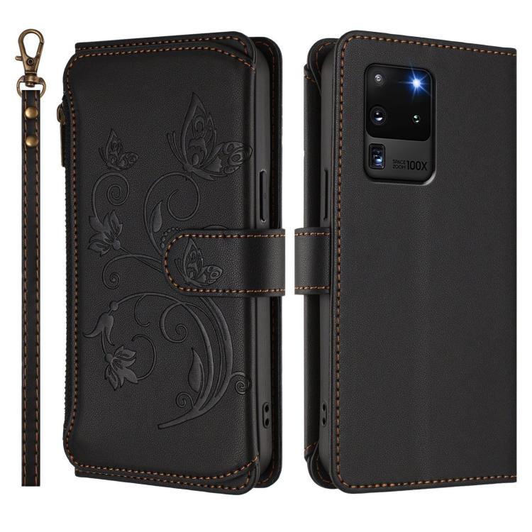 For Galaxy S20 Ultra Butterfly Love Flower Multi-card Zipper Wallet Leather Phone Case