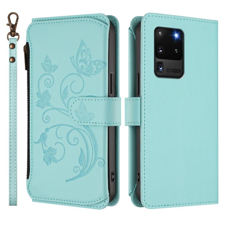 For Galaxy S20 Ultra Butterfly Love Flower Multi-card Zipper Wallet Leather Phone Case