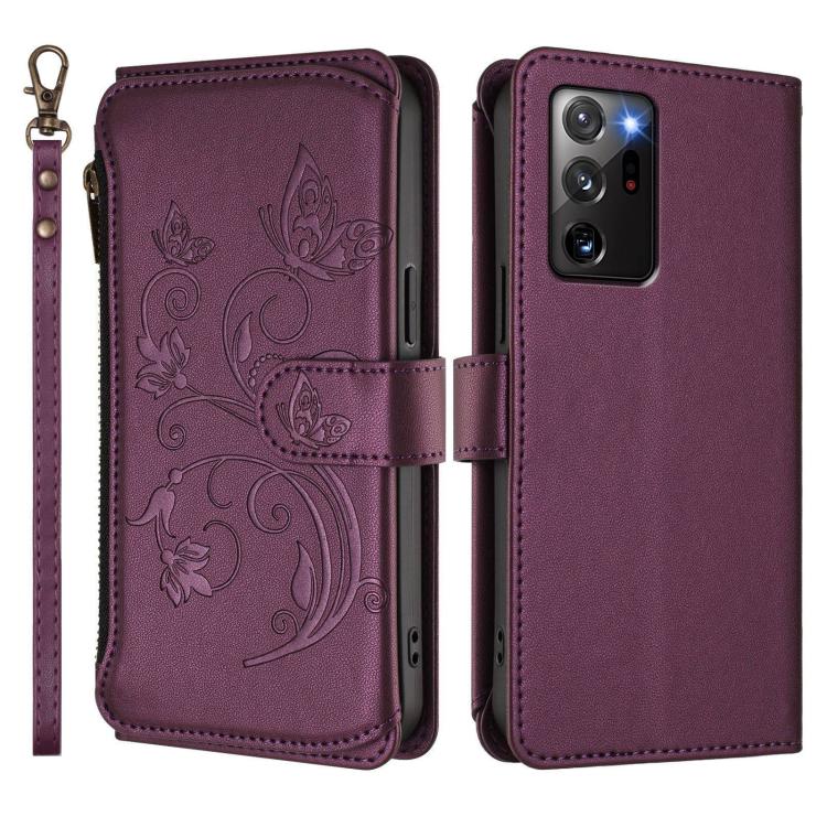 For Galaxy Note20 Ultra Butterfly Love Flower Multi-card Zipper Wallet Leather Phone Case