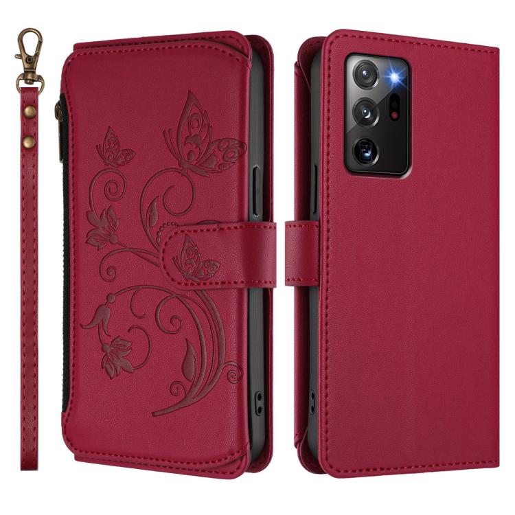 For Galaxy Note20 Ultra Butterfly Love Flower Multi-card Zipper Wallet Leather Phone Case
