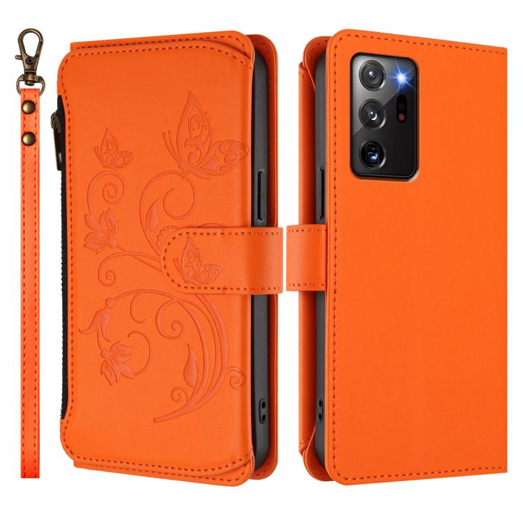For Galaxy Note20 Ultra Butterfly Love Flower Multi-card Zipper Wallet Leather Phone Case