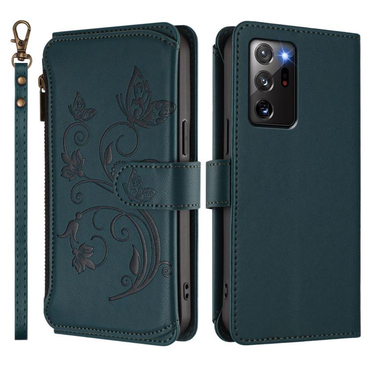 For Galaxy Note20 Ultra Butterfly Love Flower Multi-card Zipper Wallet Leather Phone Case
