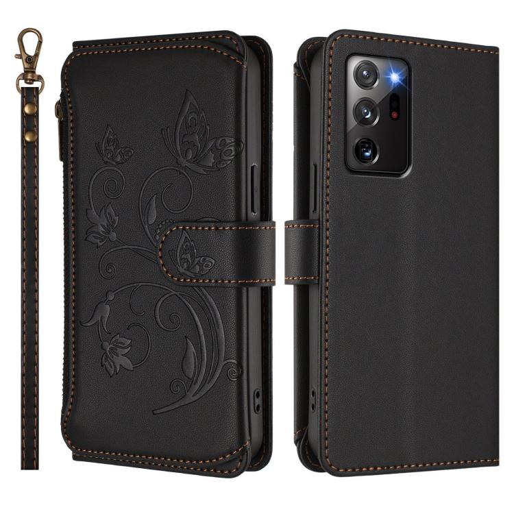 For Galaxy Note20 Ultra Butterfly Love Flower Multi-card Zipper Wallet Leather Phone Case