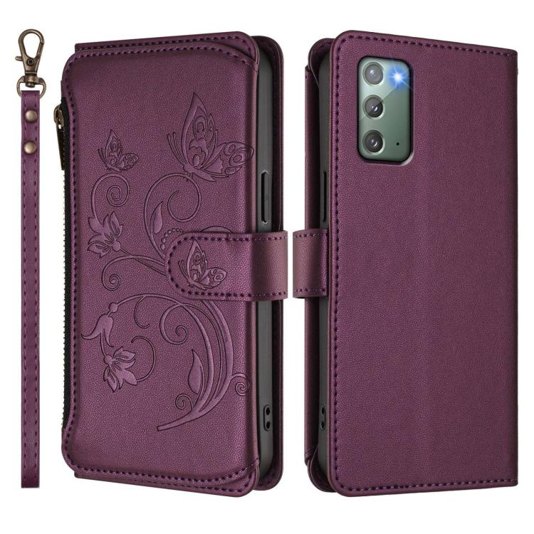For Galaxy Note20 Butterfly Love Flower Multi-card Zipper Wallet Leather Phone Case