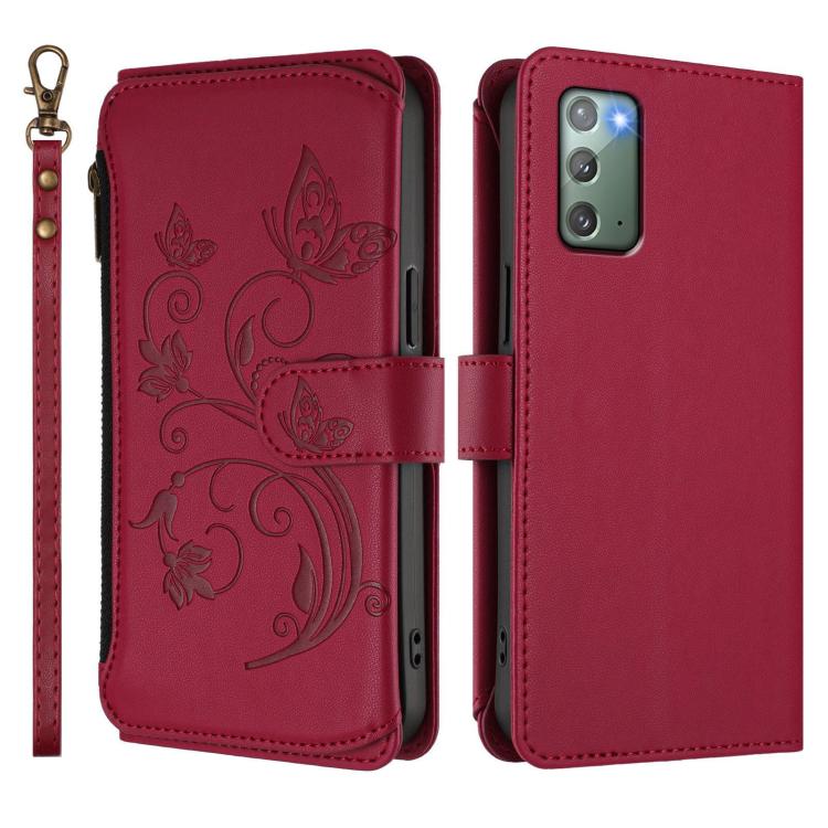 For Galaxy Note20 Butterfly Love Flower Multi-card Zipper Wallet Leather Phone Case