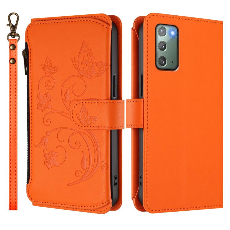 For Galaxy Note20 Butterfly Love Flower Multi-card Zipper Wallet Leather Phone Case