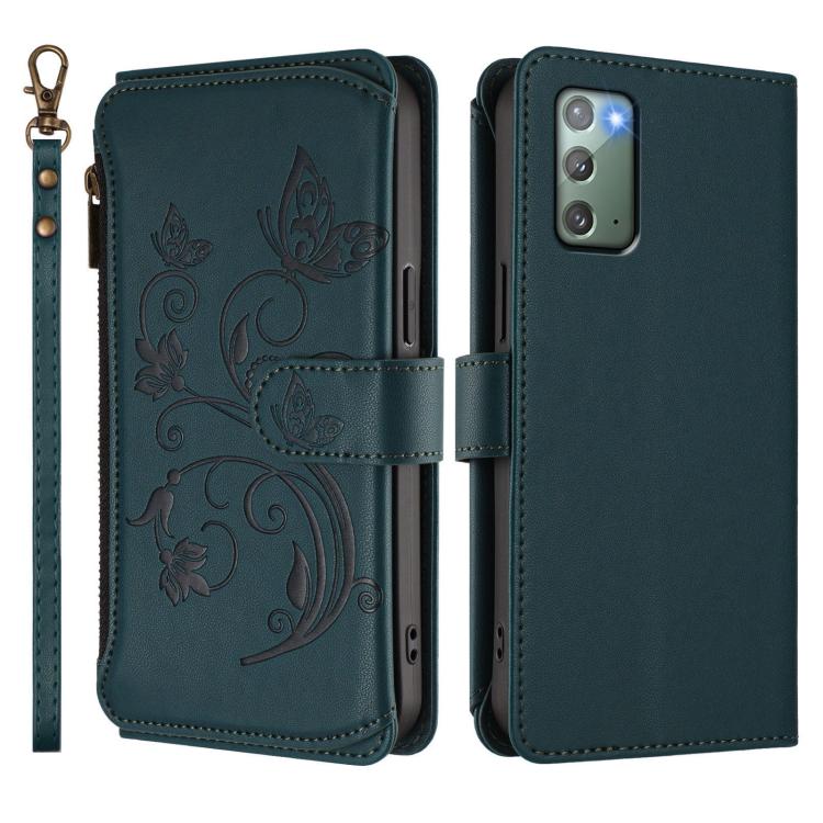 For Galaxy Note20 Butterfly Love Flower Multi-card Zipper Wallet Leather Phone Case