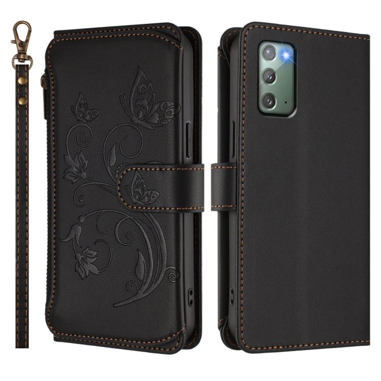 For Galaxy Note20 Butterfly Love Flower Multi-card Zipper Wallet Leather Phone Case