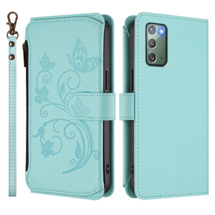 For Galaxy Note20 Butterfly Love Flower Multi-card Zipper Wallet Leather Phone Case