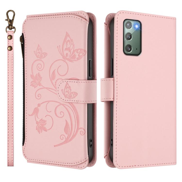 For Galaxy Note20 Butterfly Love Flower Multi-card Zipper Wallet Leather Phone Case
