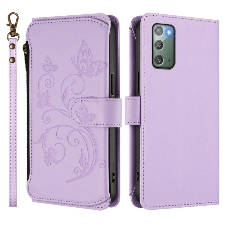 For Galaxy Note20 Butterfly Love Flower Multi-card Zipper Wallet Leather Phone Case