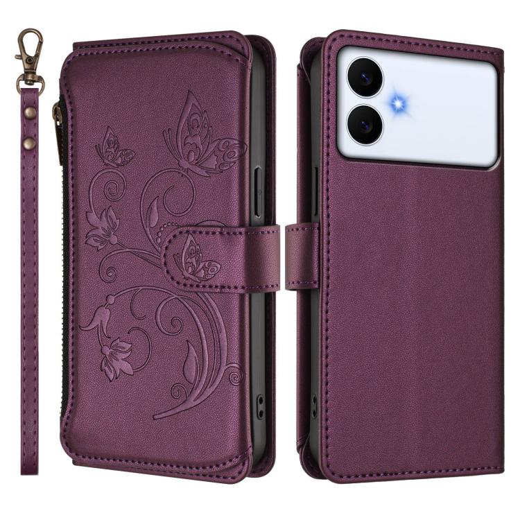 For Galaxy S26 Edge 5G Butterfly Love Flower Multi-card Zipper Wallet Leather Phone Case