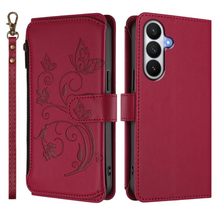 For Galaxy S26 5G Butterfly Love Flower Multi-card Zipper Wallet Leather Phone Case