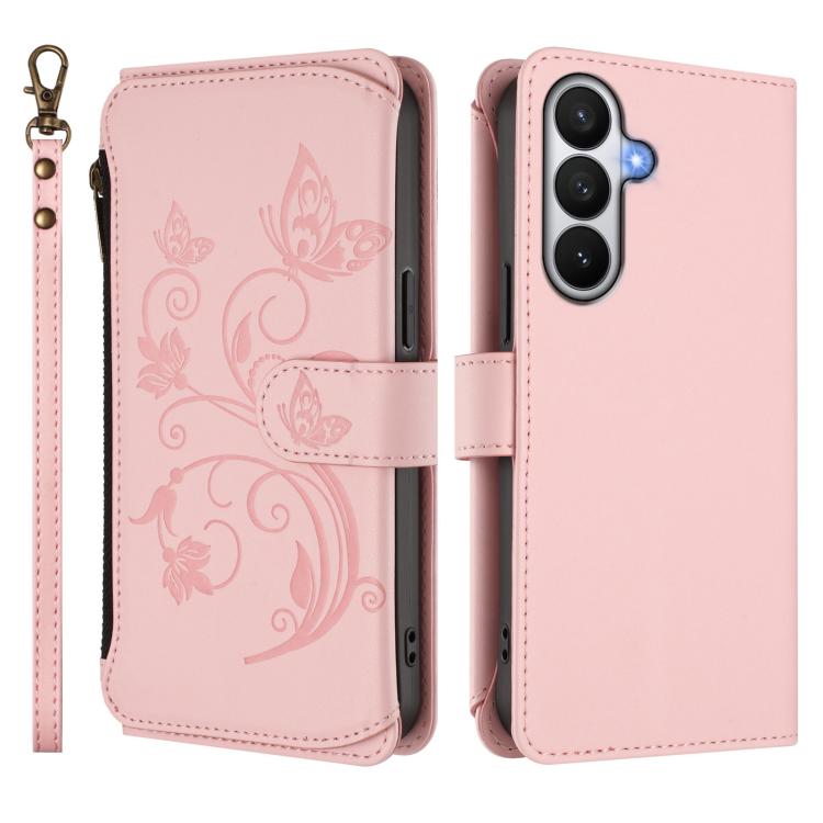 For Galaxy S26 5G Butterfly Love Flower Multi-card Zipper Wallet Leather Phone Case