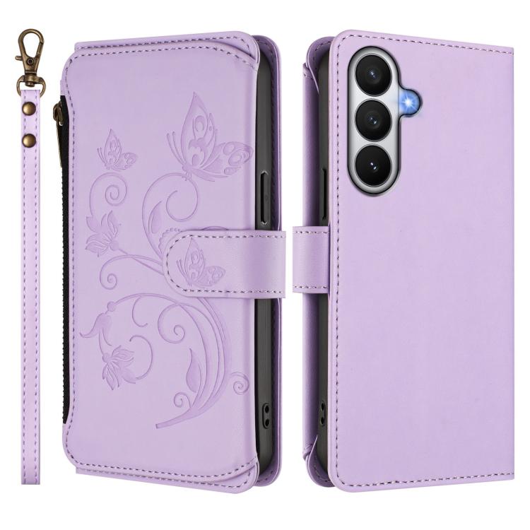 For Galaxy S26 5G Butterfly Love Flower Multi-card Zipper Wallet Leather Phone Case