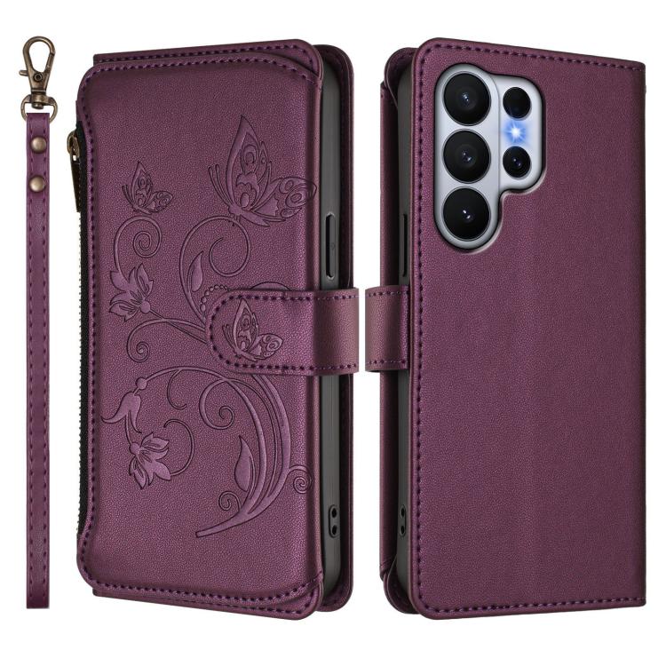 For Galaxy S26 Ultra 5G Butterfly Love Flower Multi-card Zipper Wallet Leather Phone Case