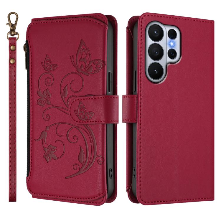 For Galaxy S26 Ultra 5G Butterfly Love Flower Multi-card Zipper Wallet Leather Phone Case