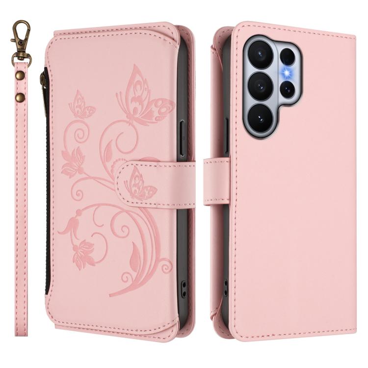 For Galaxy S26 Ultra 5G Butterfly Love Flower Multi-card Zipper Wallet Leather Phone Case