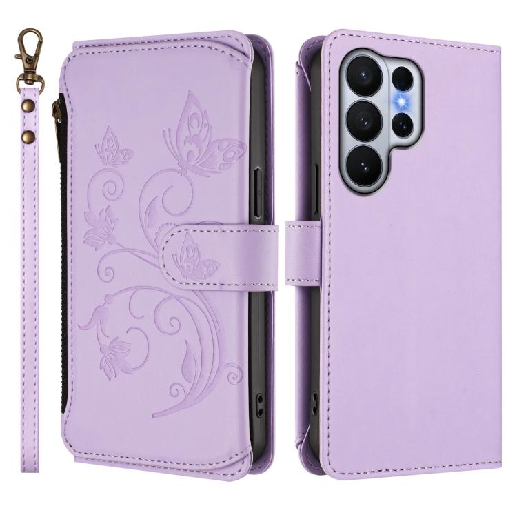 For Galaxy S26 Ultra 5G Butterfly Love Flower Multi-card Zipper Wallet Leather Phone Case