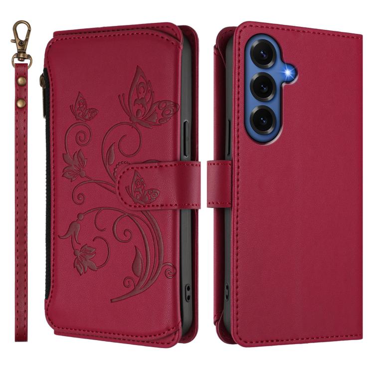 For Galaxy S26+ 5G Butterfly Love Flower Multi-card Zipper Wallet Leather Phone Case