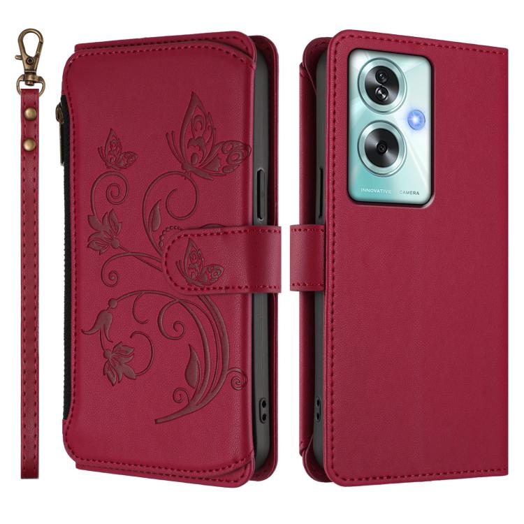 For OPPO A79 5G Global Butterfly Love Flower Multi-card Zipper Wallet Leather Phone Case