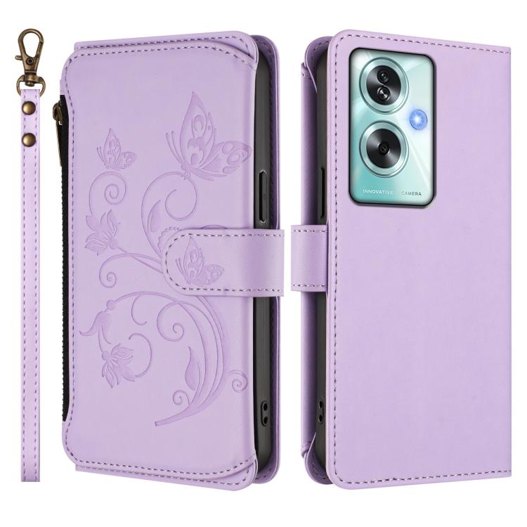 For OPPO A79 5G Global Butterfly Love Flower Multi-card Zipper Wallet Leather Phone Case