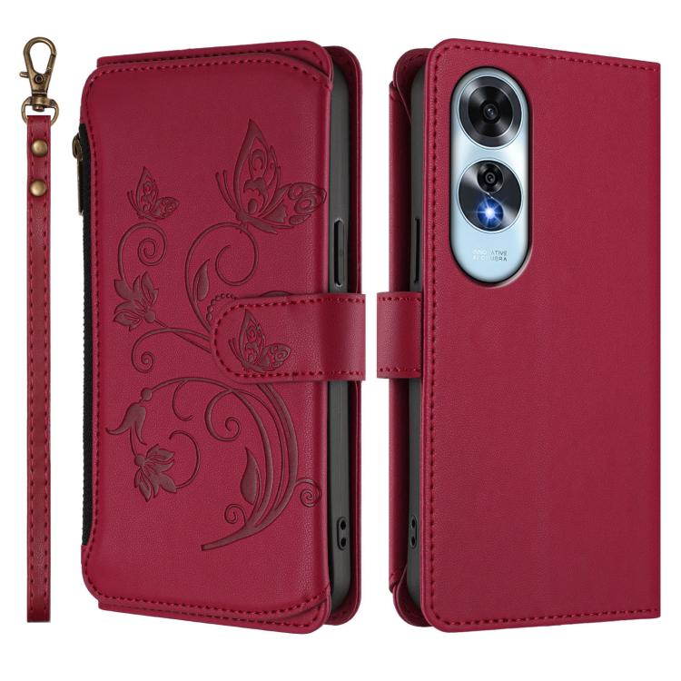 For OPPO A60 4G Global Butterfly Love Flower Multi-card Zipper Wallet Leather Phone Case