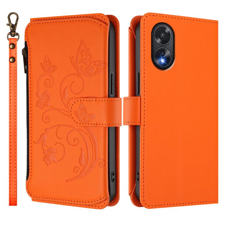For OPPO A18 4G Global / A38 4G Butterfly Love Flower Multi-card Zipper Wallet Leather Phone Case