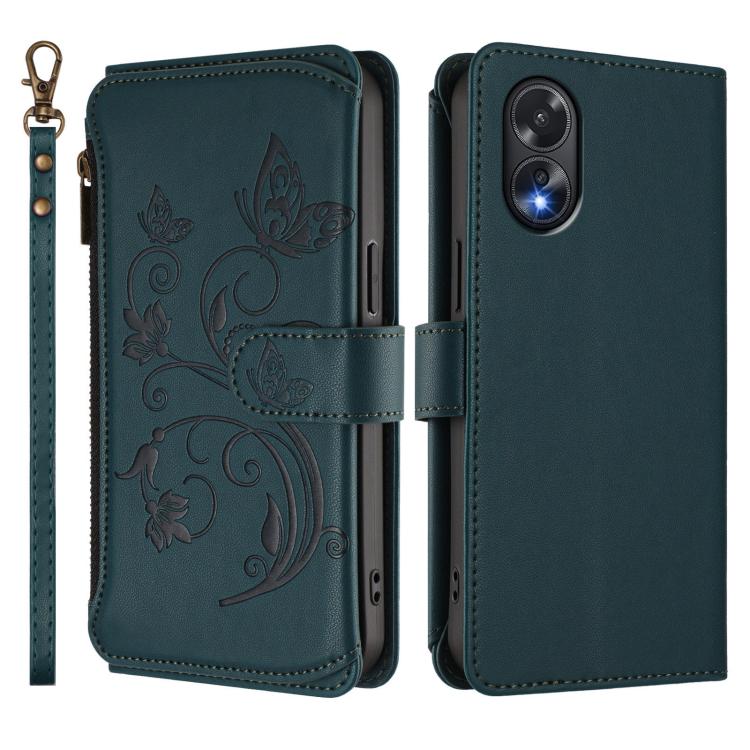 For OPPO A18 4G Global / A38 4G Butterfly Love Flower Multi-card Zipper Wallet Leather Phone Case