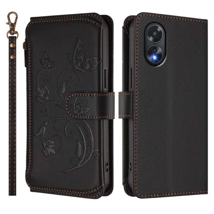 For OPPO A18 4G Global / A38 4G Butterfly Love Flower Multi-card Zipper Wallet Leather Phone Case