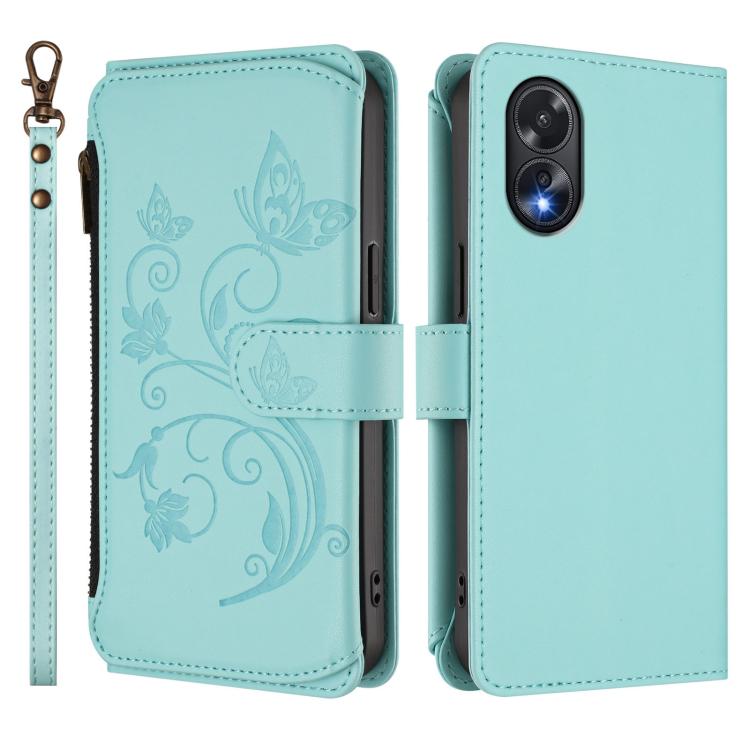 For OPPO A18 4G Global / A38 4G Butterfly Love Flower Multi-card Zipper Wallet Leather Phone Case