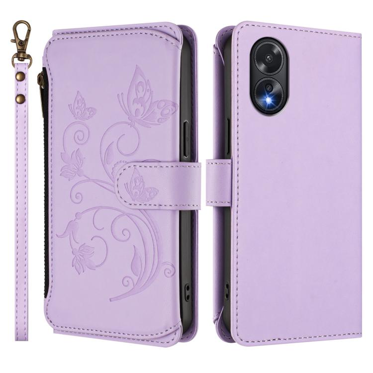 For OPPO A18 4G Global / A38 4G Butterfly Love Flower Multi-card Zipper Wallet Leather Phone Case