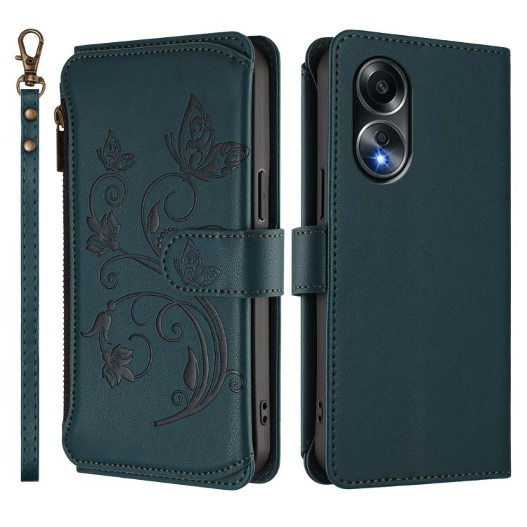 For OPPO A58 4G Global Butterfly Love Flower Multi-card Zipper Wallet Leather Phone Case