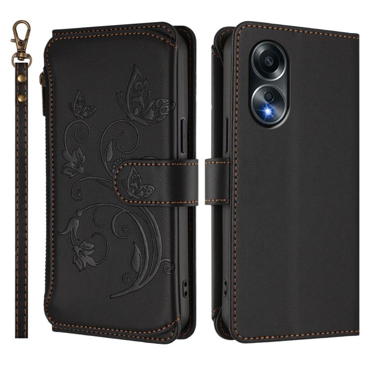 For OPPO A58 4G Global Butterfly Love Flower Multi-card Zipper Wallet Leather Phone Case