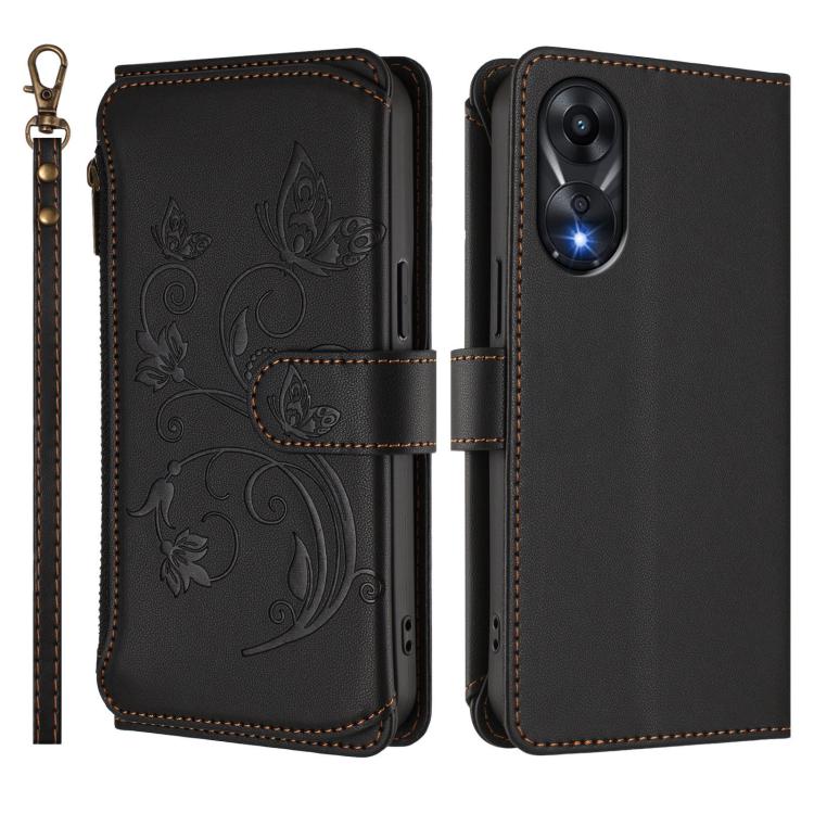 For OPPO A78 4G Global Butterfly Love Flower Multi-card Zipper Wallet Leather Phone Case