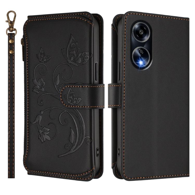 For OPPO A98 5G / F23 5G India Butterfly Love Flower Multi-card Zipper Wallet Leather Phone Case