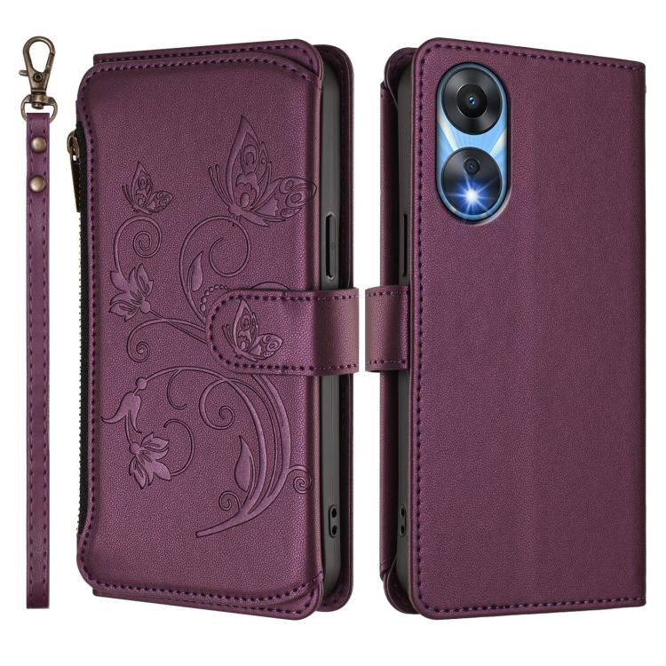 For OPPO A78 5G Global / A1x 5G Butterfly Love Flower Multi-card Zipper Wallet Leather Phone Case