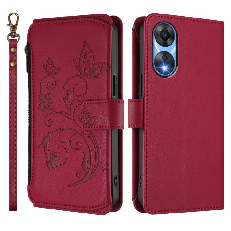 For OPPO A78 5G Global / A1x 5G Butterfly Love Flower Multi-card Zipper Wallet Leather Phone Case