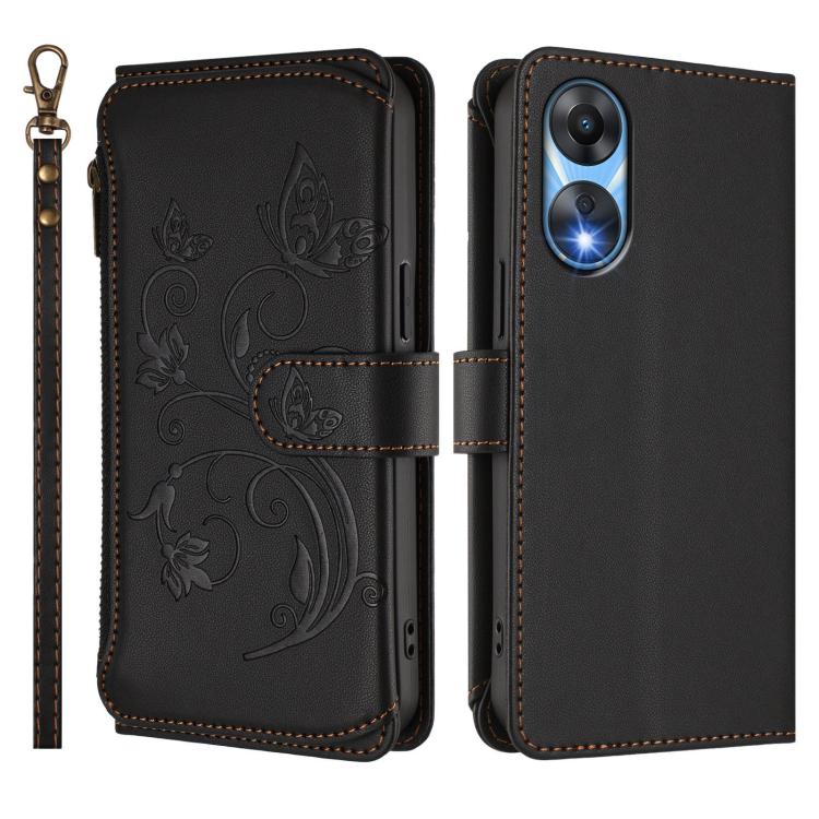 For OPPO A78 5G Global / A1x 5G Butterfly Love Flower Multi-card Zipper Wallet Leather Phone Case