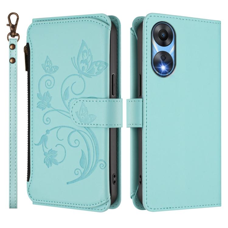 For OPPO A78 5G Global / A1x 5G Butterfly Love Flower Multi-card Zipper Wallet Leather Phone Case