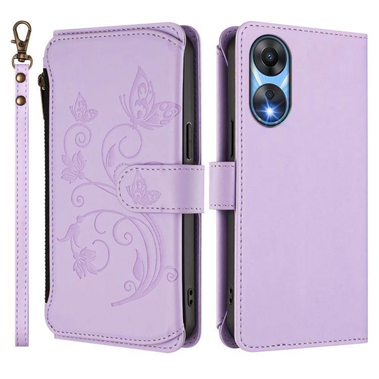 For OPPO A78 5G Global / A1x 5G Butterfly Love Flower Multi-card Zipper Wallet Leather Phone Case