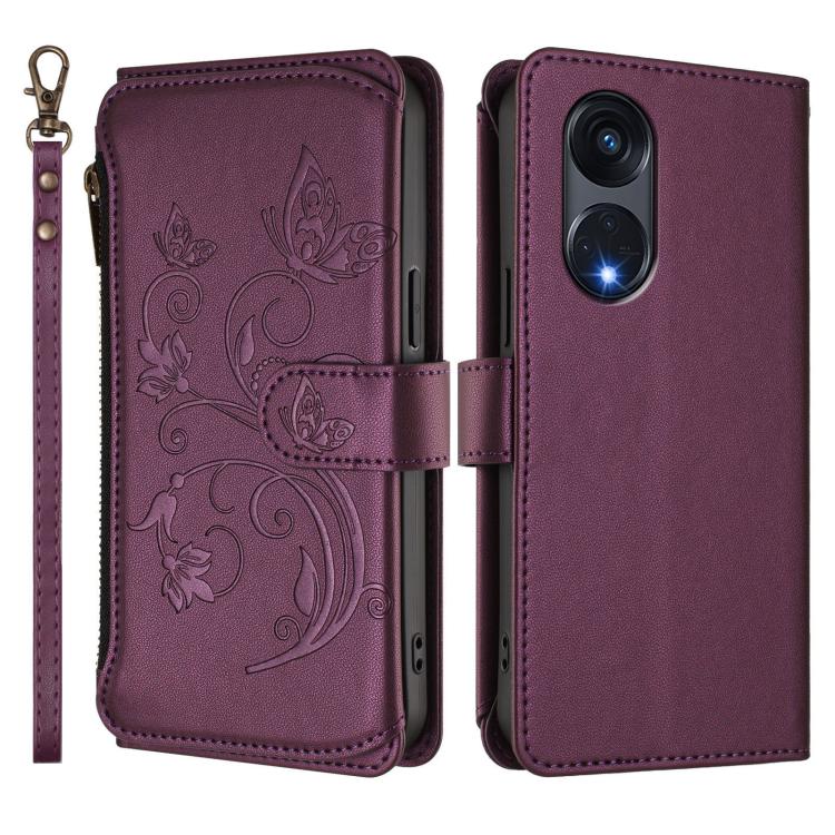 For OPPO Reno8 T 5G Global /  A1 Pro 5G Butterfly Love Flower Multi-card Zipper Wallet Leather Phone Case