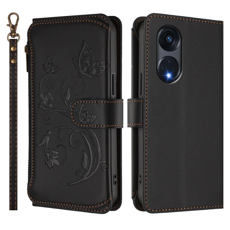 For OPPO Reno8 T 5G Global /  A1 Pro 5G Butterfly Love Flower Multi-card Zipper Wallet Leather Phone Case