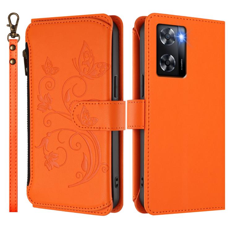 For OPPO A57 / A77 / A57s 4G Global Butterfly Love Flower Multi-card Zipper Wallet Leather Phone Case